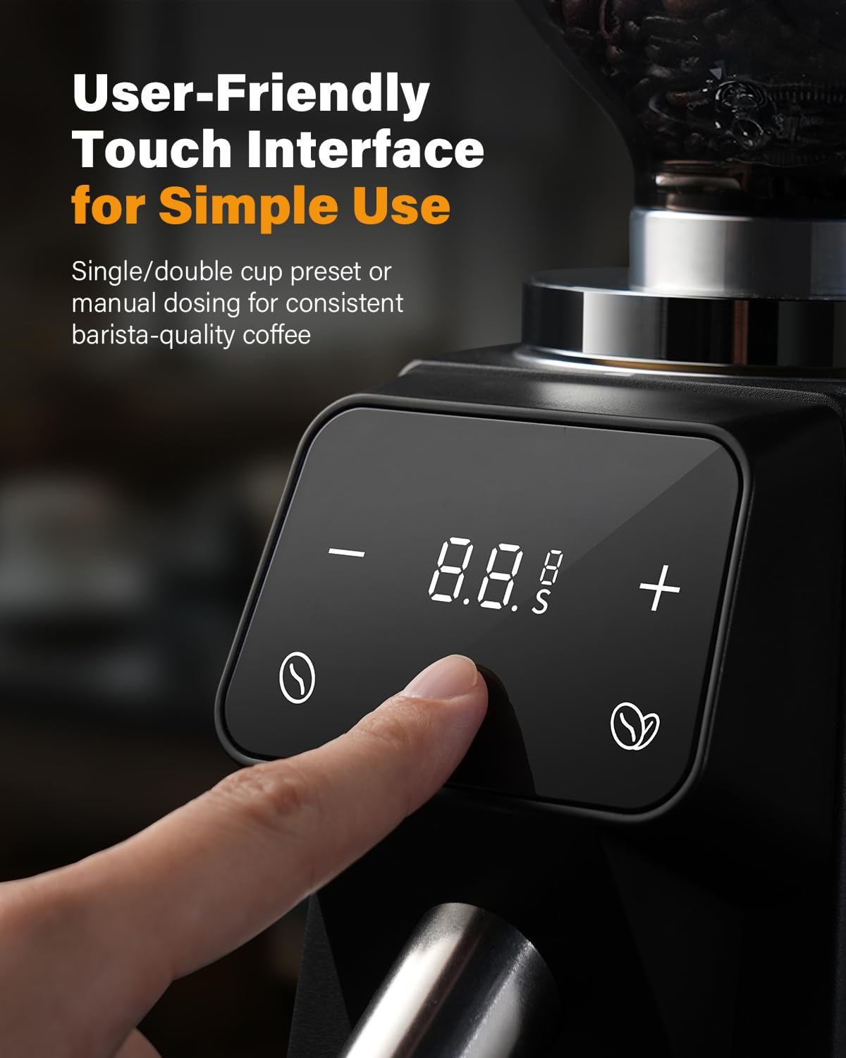 SHARDOR Commercial Espresso Grinder 64mm Flat Burr 100 Grind Settings LED Touchscreen Black