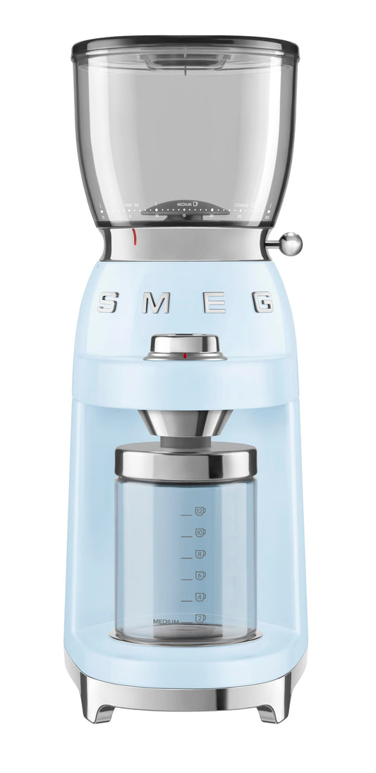 SMEG CGF11 Retro Burr Coffee Grinder with 30 Grind Settings – Pastel Blue