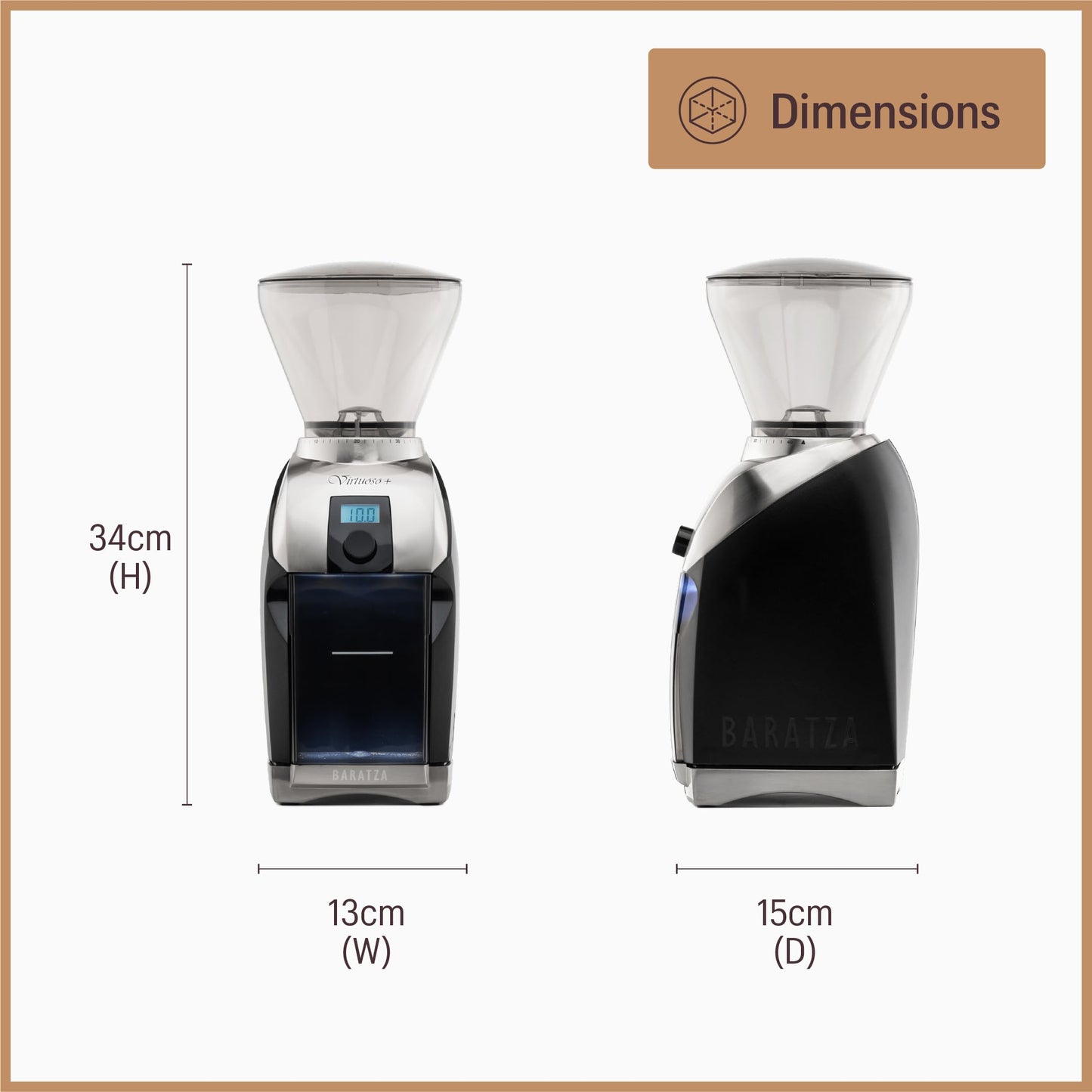 Baratza Virtuoso+ Conical Burr Coffee Grinder with Digital Timer - 40 Grind Settings