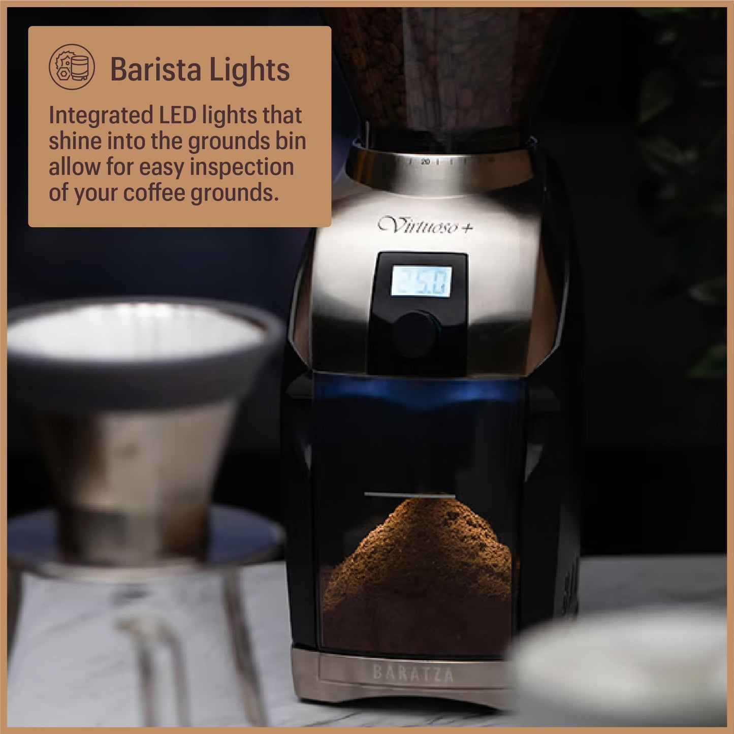 Baratza Virtuoso+ Conical Burr Coffee Grinder with Digital Timer - 40 Grind Settings