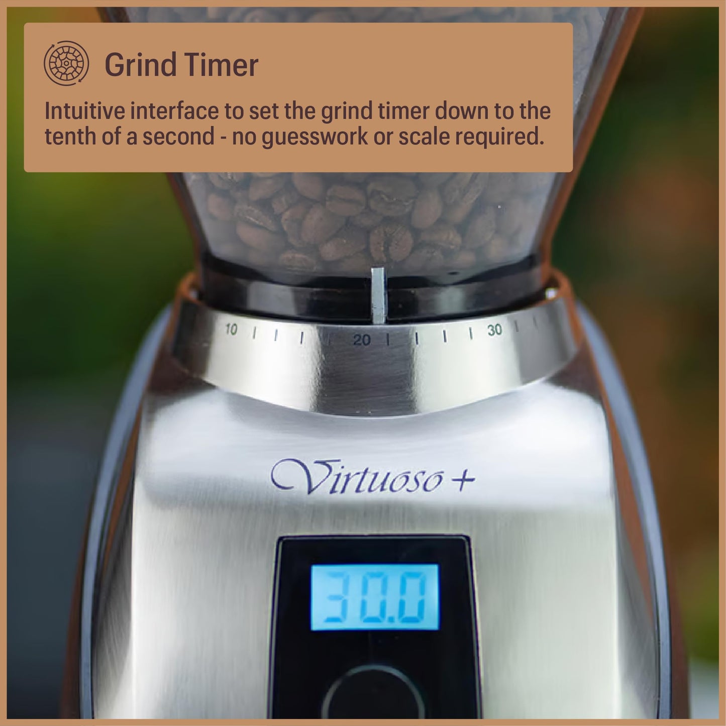 Baratza Virtuoso+ Conical Burr Coffee Grinder with Digital Timer - 40 Grind Settings