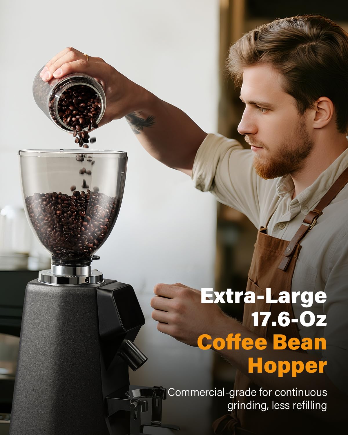 SHARDOR Commercial Espresso Grinder 64mm Flat Burr 100 Grind Settings LED Touchscreen Black