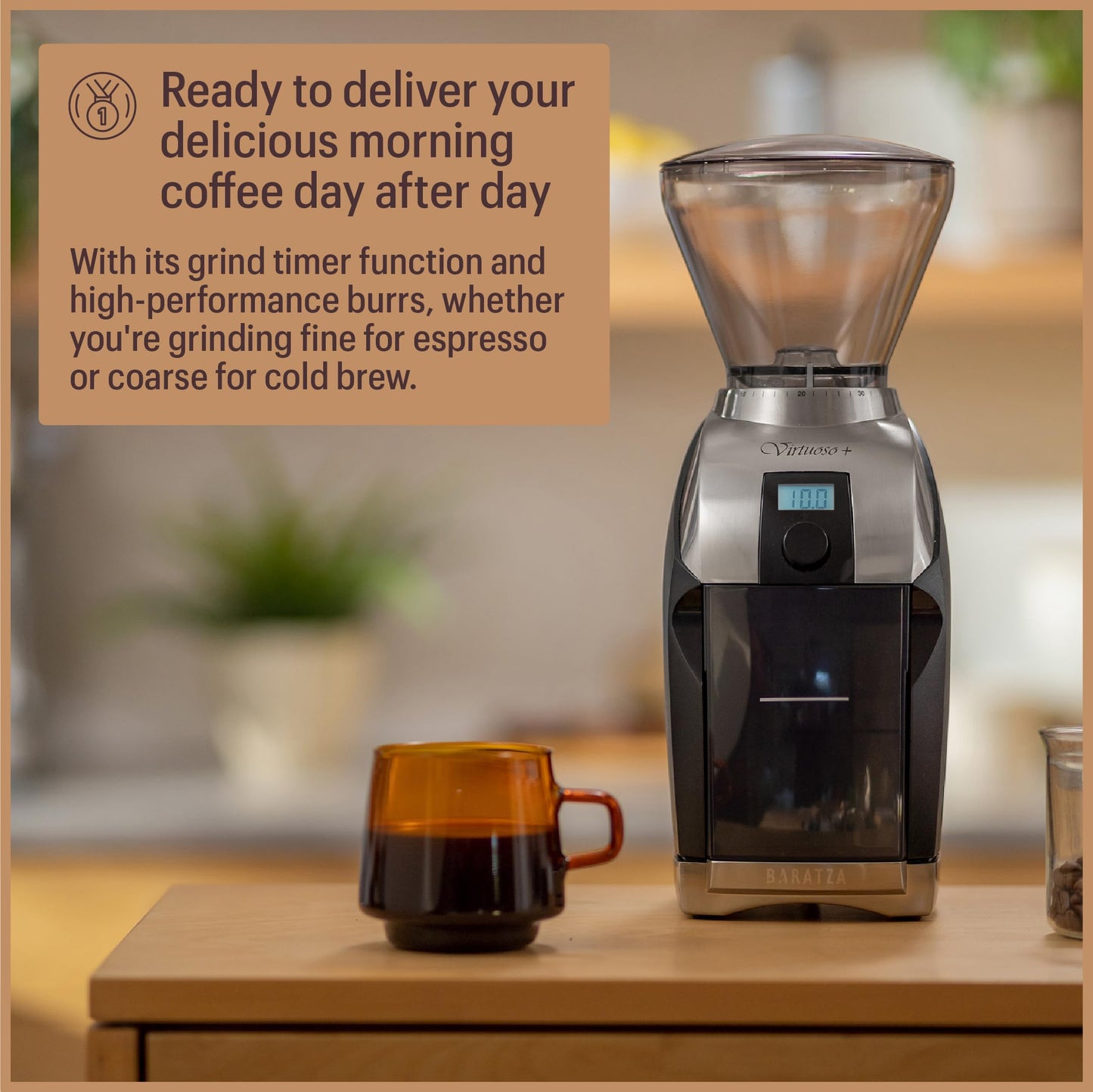 Baratza Virtuoso+ Conical Burr Coffee Grinder with Digital Timer - 40 Grind Settings