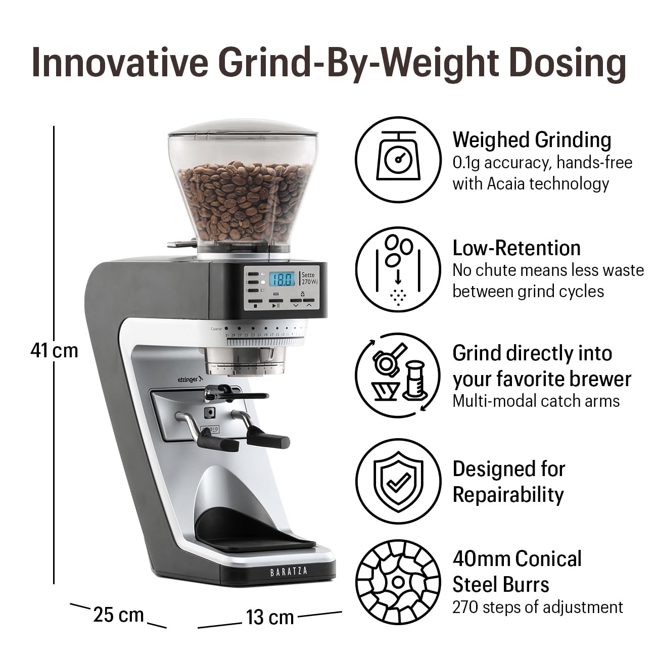 Baratza Sette 270Wi Grind-by-Weight Espresso Grinder with Acaia Bluetooth Scale Technology
