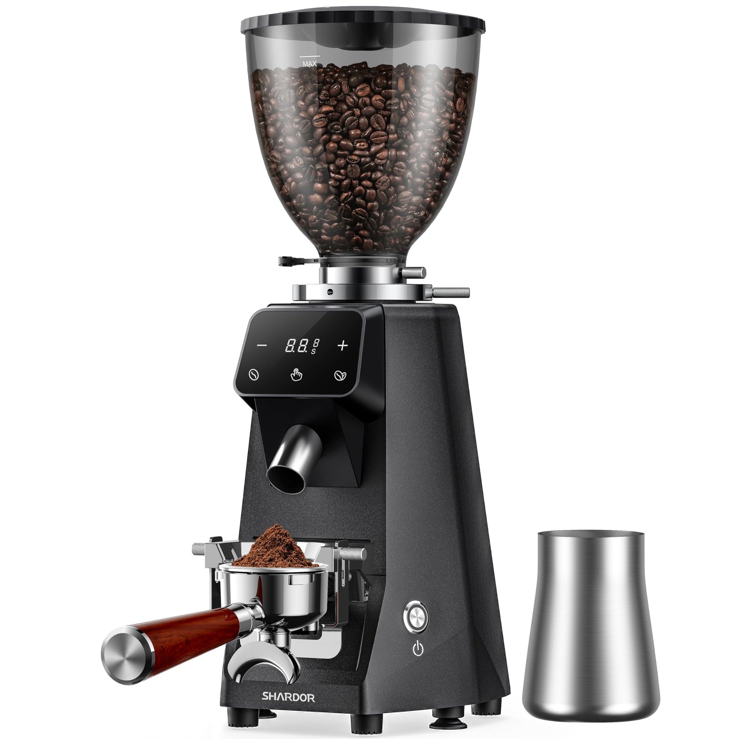 SHARDOR Commercial Espresso Grinder 64mm Flat Burr 100 Grind Settings LED Touchscreen Black